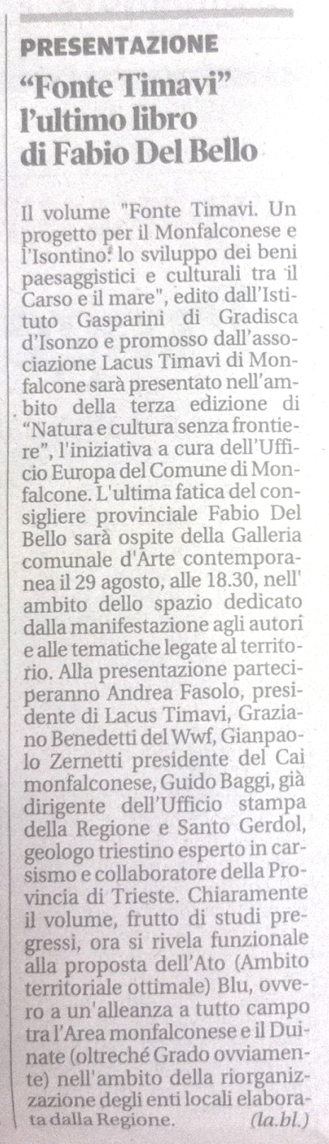 associazione culturale Lacus Timavi; Fonte Timavi; Fabio Del Bello